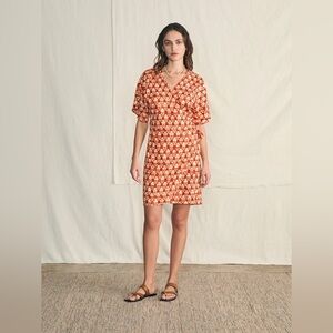 FAHERTY Willow Wrap Dress Spiced Shibori Print Size S Linen Viscose Blend